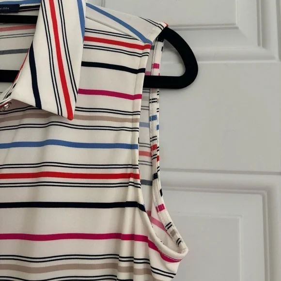 ❤️2/$15 or 3/$21❤️Tommy Hilfiger Striped Sleeveless Button-Down Top, Size L - Picture 6 of 12